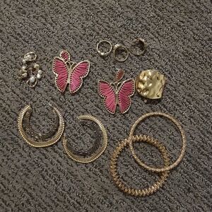 Gold and Pink Butterfly Earrings Set